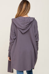 Purple Hooded Long Maternity Cardigan