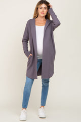 Purple Hooded Long Maternity Cardigan