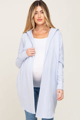 Periwinkle Hooded Long Maternity Cardigan