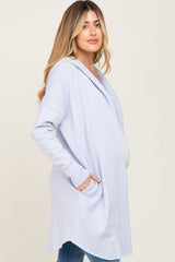 Periwinkle Hooded Long Maternity Cardigan