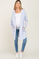 Periwinkle Hooded Long Maternity Cardigan