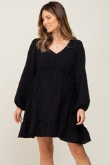 Black Long Sleeve Gathered Tier Maternity Dress