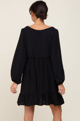 Black Long Sleeve Gathered Tier Dress