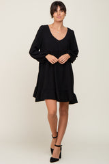 Black Long Sleeve Gathered Tier Dress