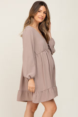 Taupe Long Sleeve Gathered Tier Maternity Dress