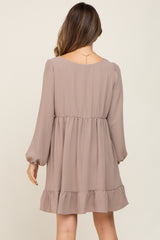 Taupe Long Sleeve Gathered Tier Maternity Dress