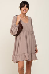 Taupe Long Sleeve Gathered Tier Maternity Dress