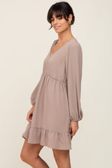 Taupe Long Sleeve Gathered Tier Dress