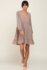 Taupe Long Sleeve Gathered Tier Dress