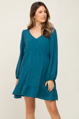 Teal Long Sleeve Gathered Tier Maternity Dress