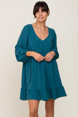 Teal Long Sleeve Gathered Tier Dress