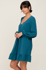 Teal Long Sleeve Gathered Tier Dress