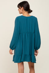 Teal Long Sleeve Gathered Tier Dress