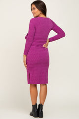 Magenta Textured Knit Wrap Tie Maternity Dress