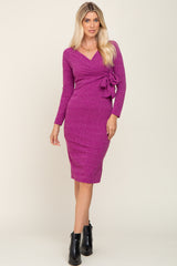 Magenta Textured Knit Wrap Tie Maternity Dress