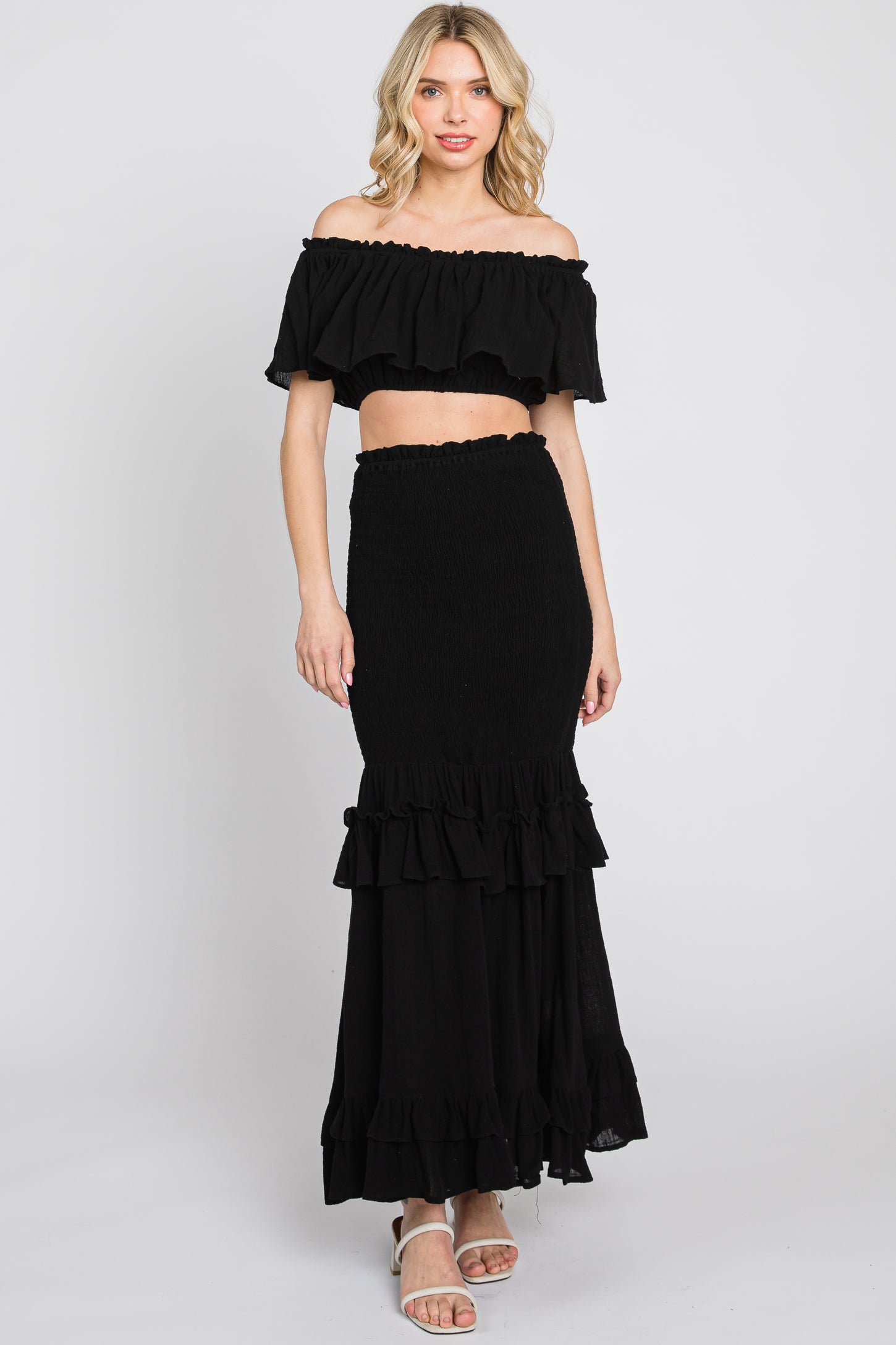 Black frill off the best sale shoulder top