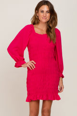 Fuchsia Smocked Ruffle Accent Fitted Dress