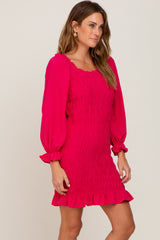 Fuchsia Smocked Ruffle Accent Fitted Dress