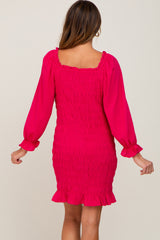 Fuchsia Smocked Ruffle Accent Fitted Dress