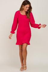 Fuchsia Smocked Ruffle Accent Fitted Dress