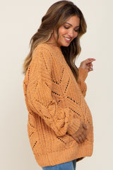 Orange Chunky Chevron Knit Maternity Sweater