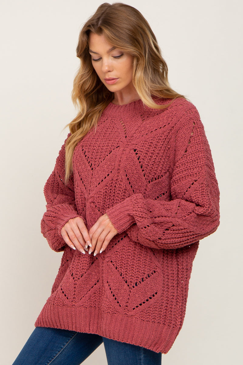 Magenta Chunky Chevron Knit Sweater– PinkBlush