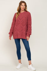 Magenta Chunky Chevron Knit Sweater