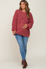 Magenta Chunky Chevron Knit Maternity Sweater