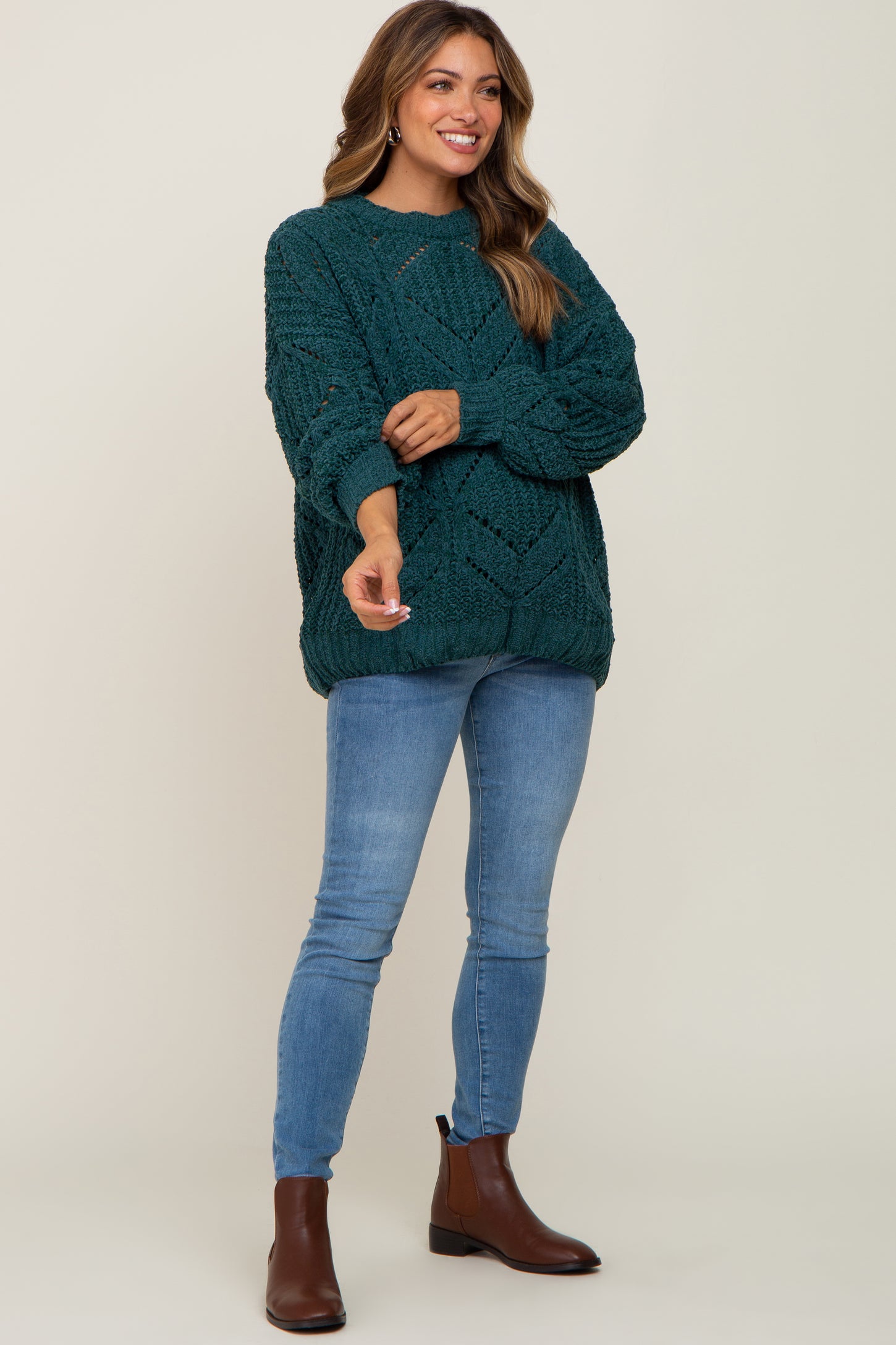 Emerald Green Waffle Knit Round Hem Maternity Sweater– PinkBlush