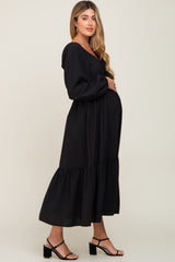 Black Cinched Cutout Maternity Midi Dress