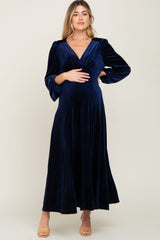 Navy Velvet Maternity Midi Dress