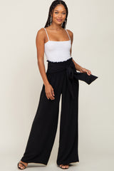 Black Smocked Front Tie Maternity Pants