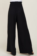 Black Smocked Front Tie Pants