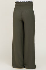 Olive Smocked Front Tie Maternity Pants