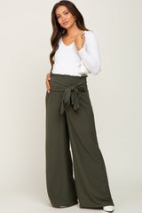 Olive Smocked Front Tie Maternity Pants