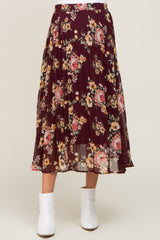 Burgundy Floral Chiffon Pleated Maternity Skirt