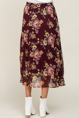 Burgundy Floral Chiffon Pleated Maternity Skirt