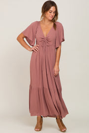 Mauve Flutter Sleeve Cinched Maxi Dress