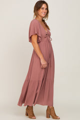 Mauve Flutter Sleeve Cinched Maxi Dress