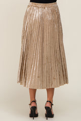 Beige Velvet Pleated Midi Skirt