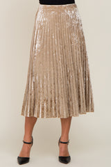 Beige Velvet Pleated Midi Skirt