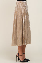 Beige Velvet Pleated Midi Skirt