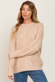 Beige Soft Rib Knit Sweater