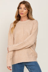 Beige Soft Rib Knit Maternity Sweater