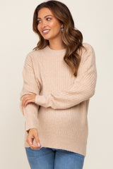 Beige Soft Rib Knit Maternity Sweater