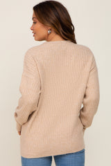 Beige Soft Rib Knit Maternity Sweater