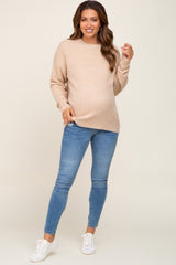 Beige Soft Rib Knit Maternity Sweater