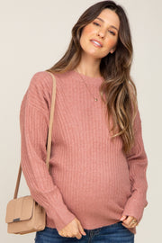 Mauve Soft Rib Knit Maternity Sweater