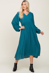 Teal V-Neck Smocked Accent Maternity Maxi Dress