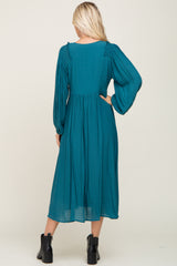 Teal V-Neck Smocked Accent Maxi Dress